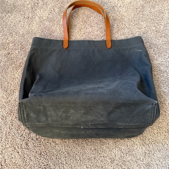 Madewell garment died Blue Canvas transport Tote with Tan Leather Handles - Picture 6 of 14